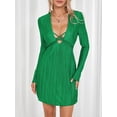 thumbnail image 3 of ZAXARRA Women's Spring Summer Short Dress Solid Color Long Sleeve V Neck Tie Up Party Dress, 3 of 9