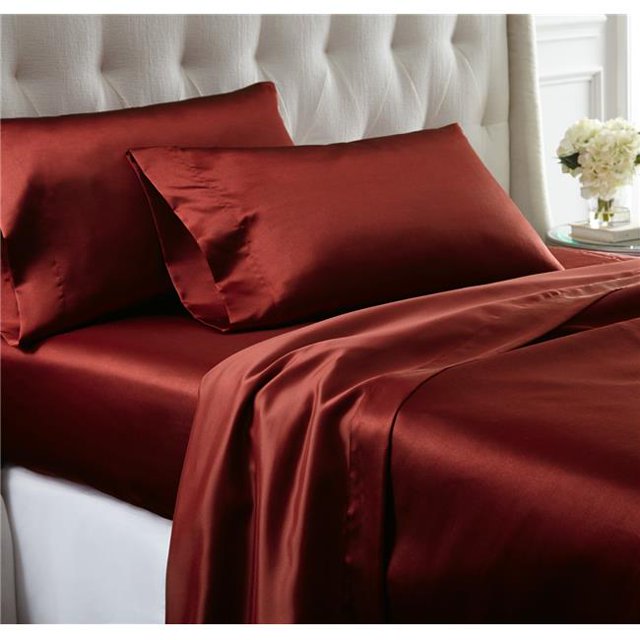 Benzara BM202489 Nantes California Très Grand Size Satin Sheet Set&44; Rouge Rubis - 4 Pièces