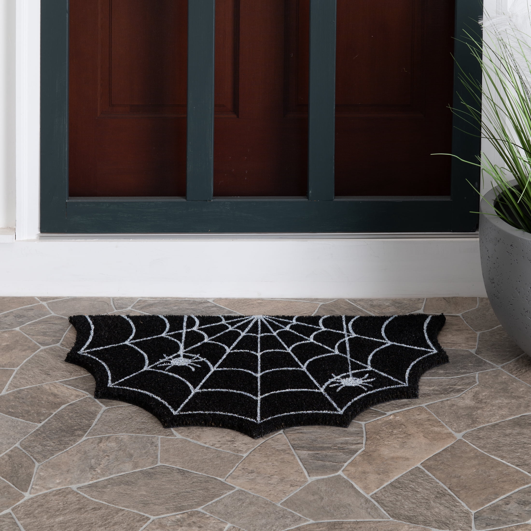 Way to Celebrate Spider Web Shape Coir Outdoor Doormat, 18"x30"