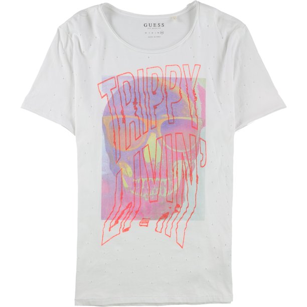 GUESS Camiseta gráfica Trippy Livin' para hombre, blanca, XXL