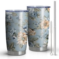20oz Tumblers Pioneer Flower Floral Print Pattern Stainless Steel Vacuum Insulated Double Wall Travel Tumbler Cups Mug with Lid and Straw,Cleaning Brush for Cold & Hot Drinks