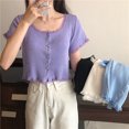 thumbnail image 4 of Chaqueta Mujer Encaje Cuello En U Abrigo Delgado Botón De Punto Camisa De Manga Corta, Morado AweSitey AP001095-02, 4 of 7