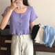 thumbnail image 4 of Chaqueta Mujer Encaje Cuello En U Abrigo Delgado Botón De Punto Camisa De Manga Corta, Morado Methold AP001095-02, 4 of 7