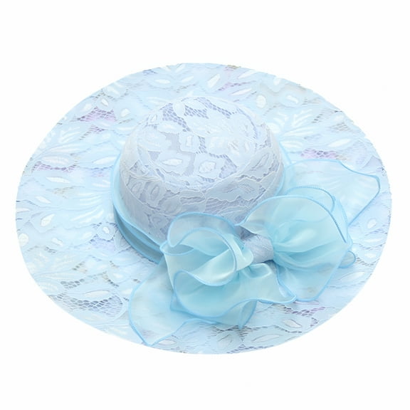 TELOLY Wide Brim Hats for Women Organza Church Kentucky Derby Fascinator Bridal Tea Party Wedding Hat Light blue