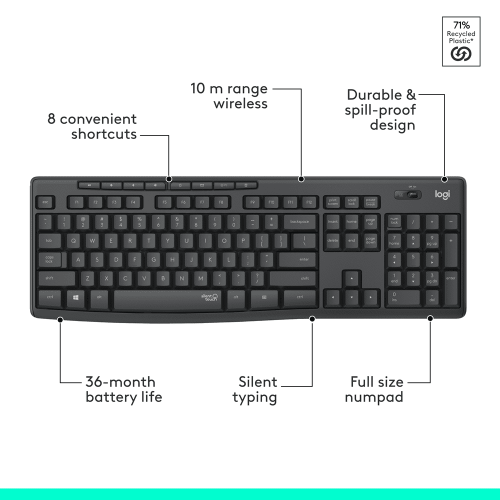 Logitech MK295 Silent Wireless Keyboard and Mouse Combo - Graphite, MK295