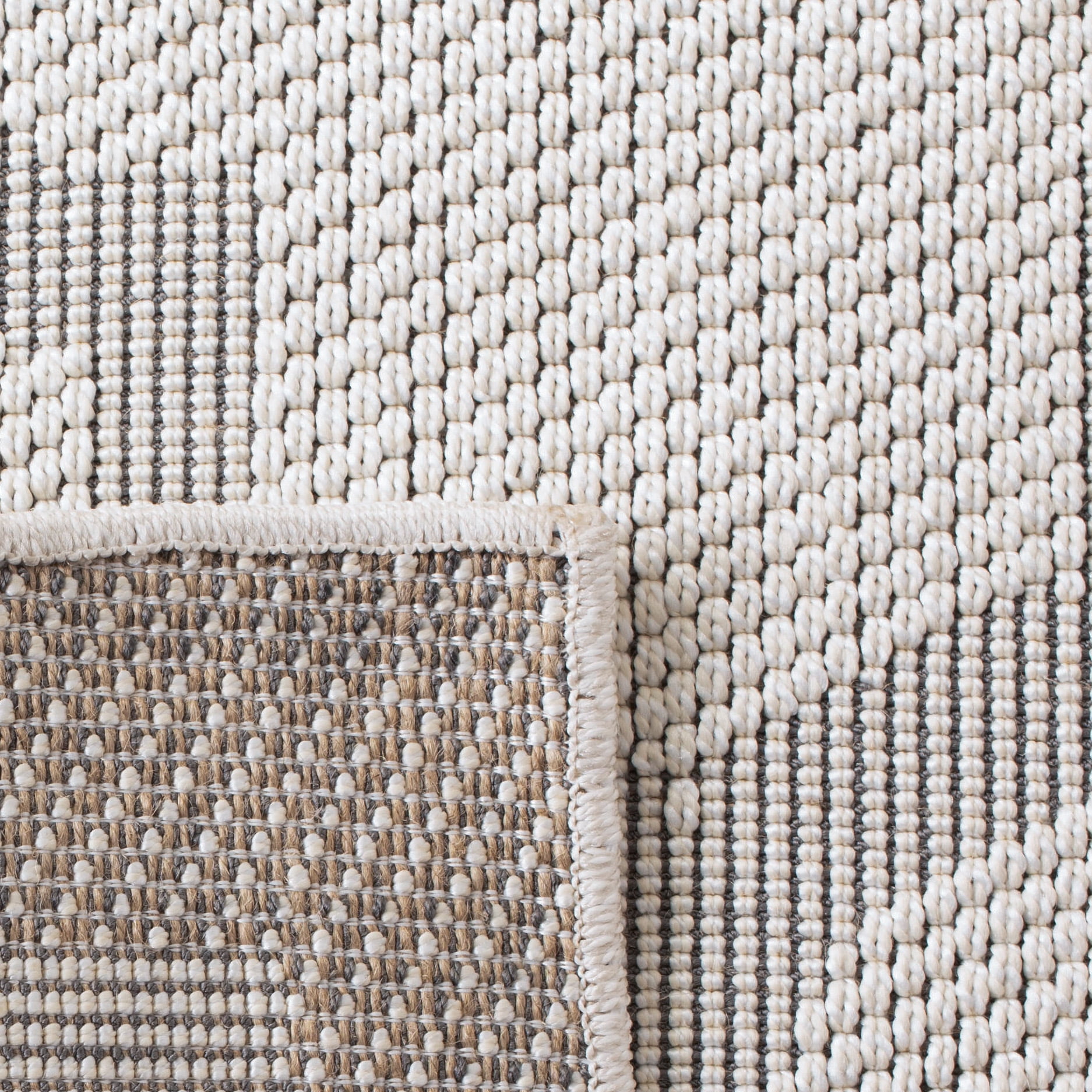SAFAVIEH Machine Washable Rug Indoor/Outdoor Bermuda Collection - Bermuda Sophie Geometric Machine Washable Indoor/Outdoor Area Rug, Ivory/Light Grey, 6'7" x 9'2"