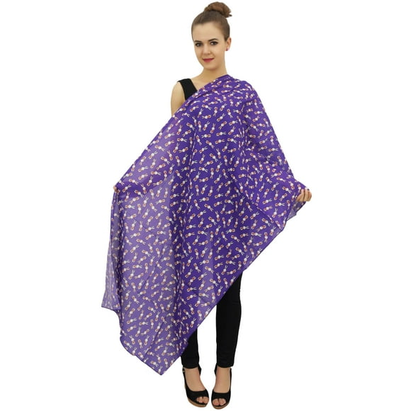 Phagun Women Neck Wrap Dupatta Scarf Rabbit Print Cotton Voile Long Stole-Purple