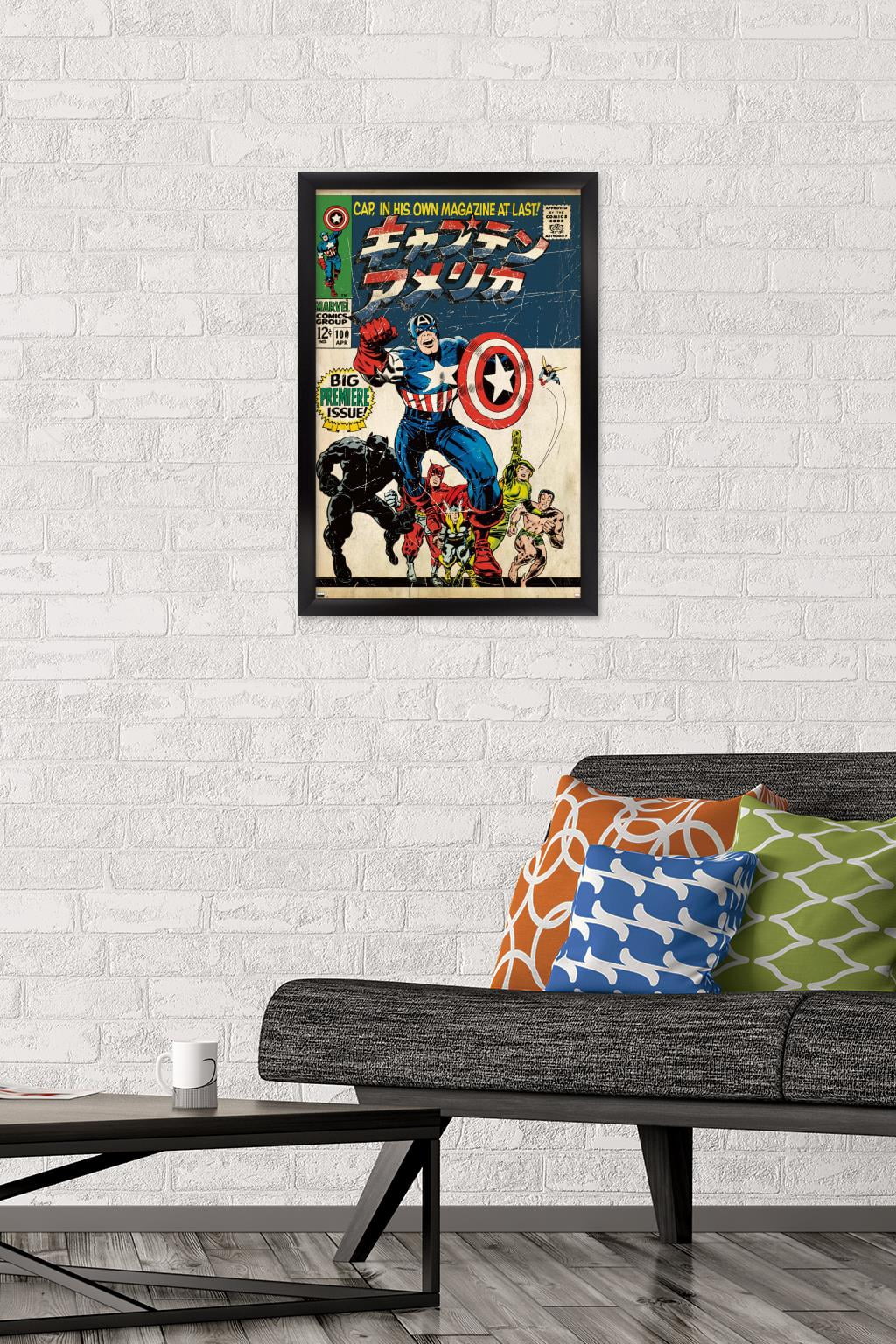Marvel Katakana - Captain America #100 Wall Poster, 14.725" x 22.375" Framed