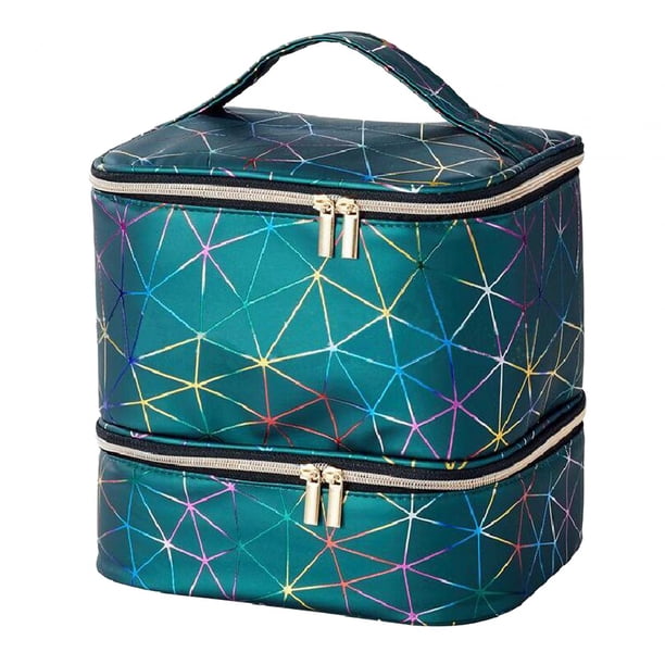 Estuche de Transporte de Doble Capa, Bolsa de Almacenamiento de PU, Suministros de Decoración de Uñas, Estuche Organizador de Esmalte de Uñas de Viaje Verde