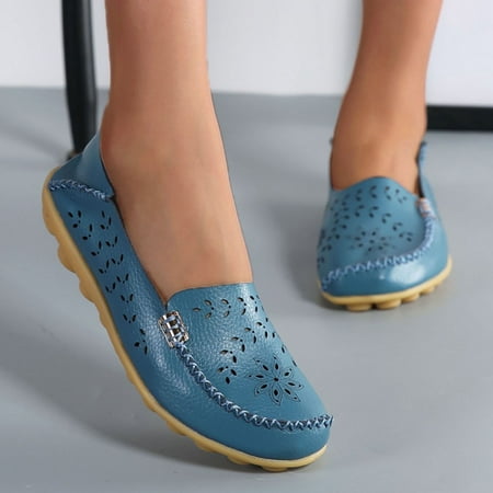 

Daznico Loafers for Women Women s Summer Leather Hollow Casual Shoes A On Breathable Small Shoes Walking Shoes Women(Color:Blue Size:6.5)