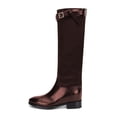 thumbnail image 3 of YDN Women Classic Round Toe Knee High Riding Boots with Chunky Low Heel Stylish Side Zipper Patchwork Long Boots Winter Pull On Dress Shoes Size 16 Saddle Brown, 3 of 4