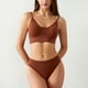 thumbnail image 2 of Conjunto de bragas y sujetador para mujer, lencería, ropa interior inalámbrica, sin espalda, cuello en V, funda 3/4 para deporte, color caramelo XL, 2 of 6