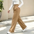 thumbnail image 6 of Women's Wide Leg Pants, Mid Rise Loose Pants with Elastic Waist, Drawstring and Pockets, Hiking Jogging Work Wear | VerBelle,Khaki 2XL, 6 of 8