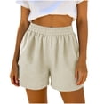 thumbnail image 3 of VBVC Women's Elastic Waist Pull-On Shorts , Casual Lounge Summer Shorts For Women , Ladies' Loose Fit Comfy Shorts with Pockets,Beige,S-3XL, 3 of 8