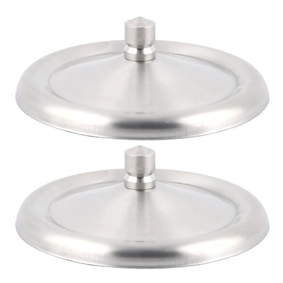 Household Stainless Steel Tea Cup Handgrip Lid Cover Silver Tone 8.5cm Dia 2pcs