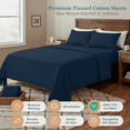 thumbnail image 4 of Casa Platino 100% Cotton Full Flannel Bed Sheet Set 4 Piece Deep Pocket Fitted Sheets, Estate Blue, 4 of 8