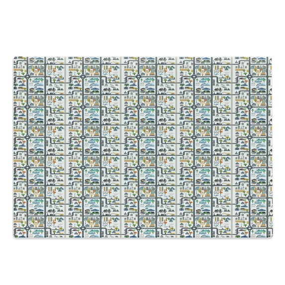 Car Race Track Cutting Board, Graphic Illustration of Cityscape Divided by Roads Activity, Decorative Tempered Glass Cutting and Serving Board, Large Size, Multicolor, by Ambesonne