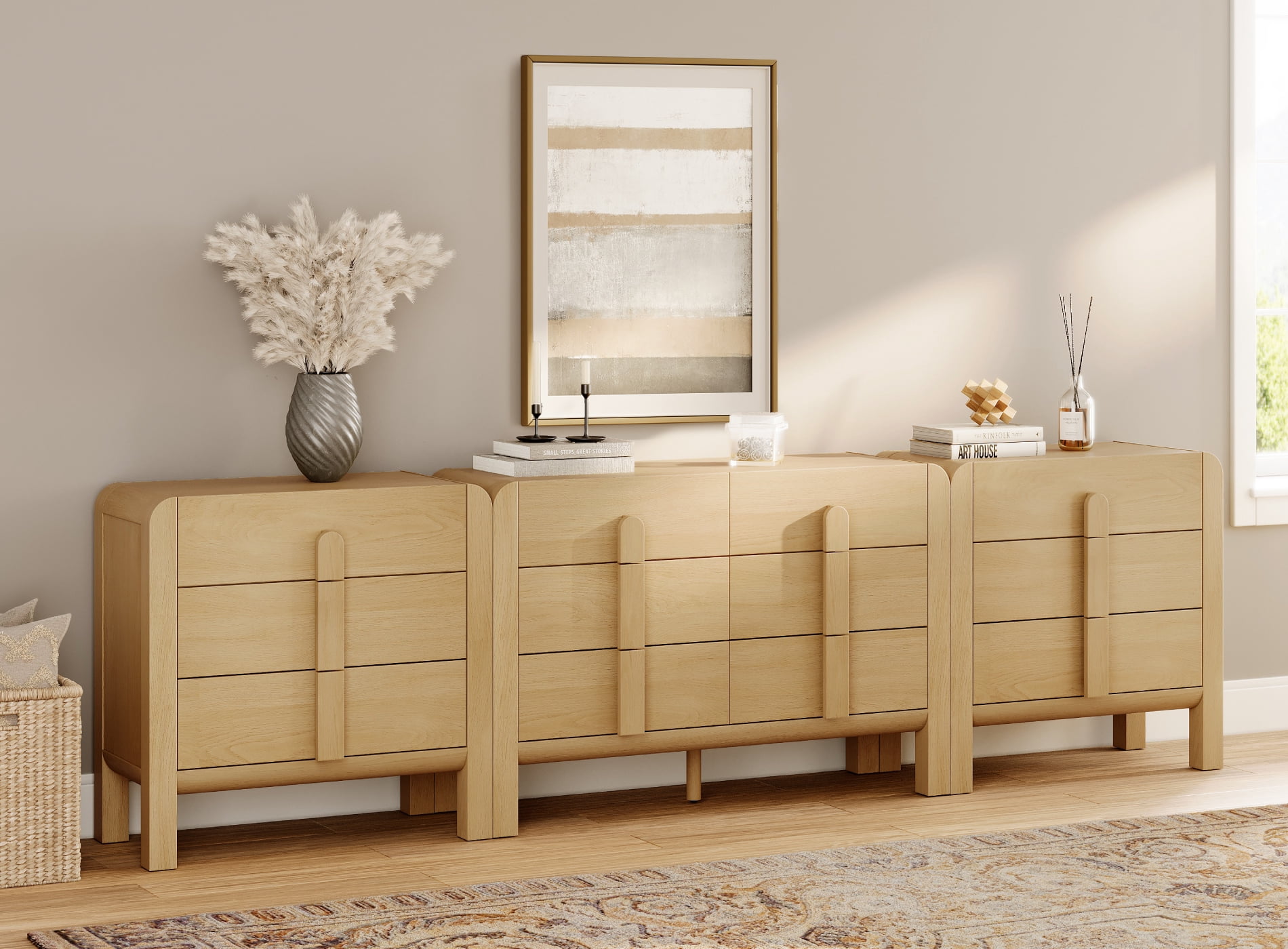 Modern Dresser TV Stand for TVs up to 120 inch, 3-in-1 Mid Century Entertainment Center with Storage, Wood Media Console Table with 12 Drawers for Living Room Bedroom