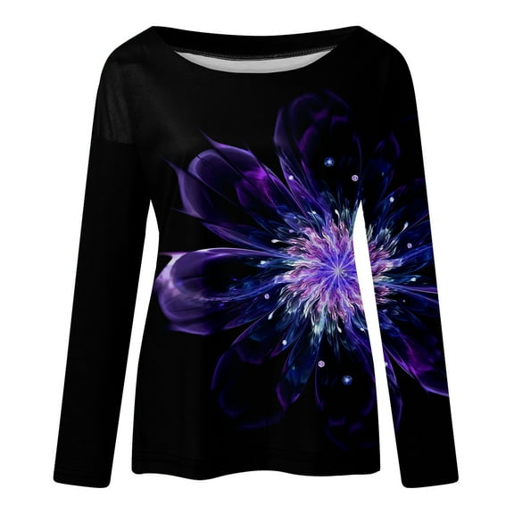 Gubotare Womens Long Sleeve Tee Shirt Womens Fall Long Sleeve Stretch Slim Round Neck Ribbed Basic Shirts,Purple L