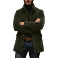 thumbnail image 5 of Ecqkame Men's Lapel Single Breasted Coats Long Sleeve Pocket Solid Color Coat Daily Casual Business Outerwear Army Green L, 5 of 5
