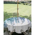 thumbnail image 3 of Outdoor Tablecloth with Umbrella Hole Zipper Teal Eucalyptus Leaf Round Tablecloth 60" Waterproof Outside Table Cloth Spring Botanical Watercolor Patio Table Cover Tablecloths for Picnic Party, 3 of 8