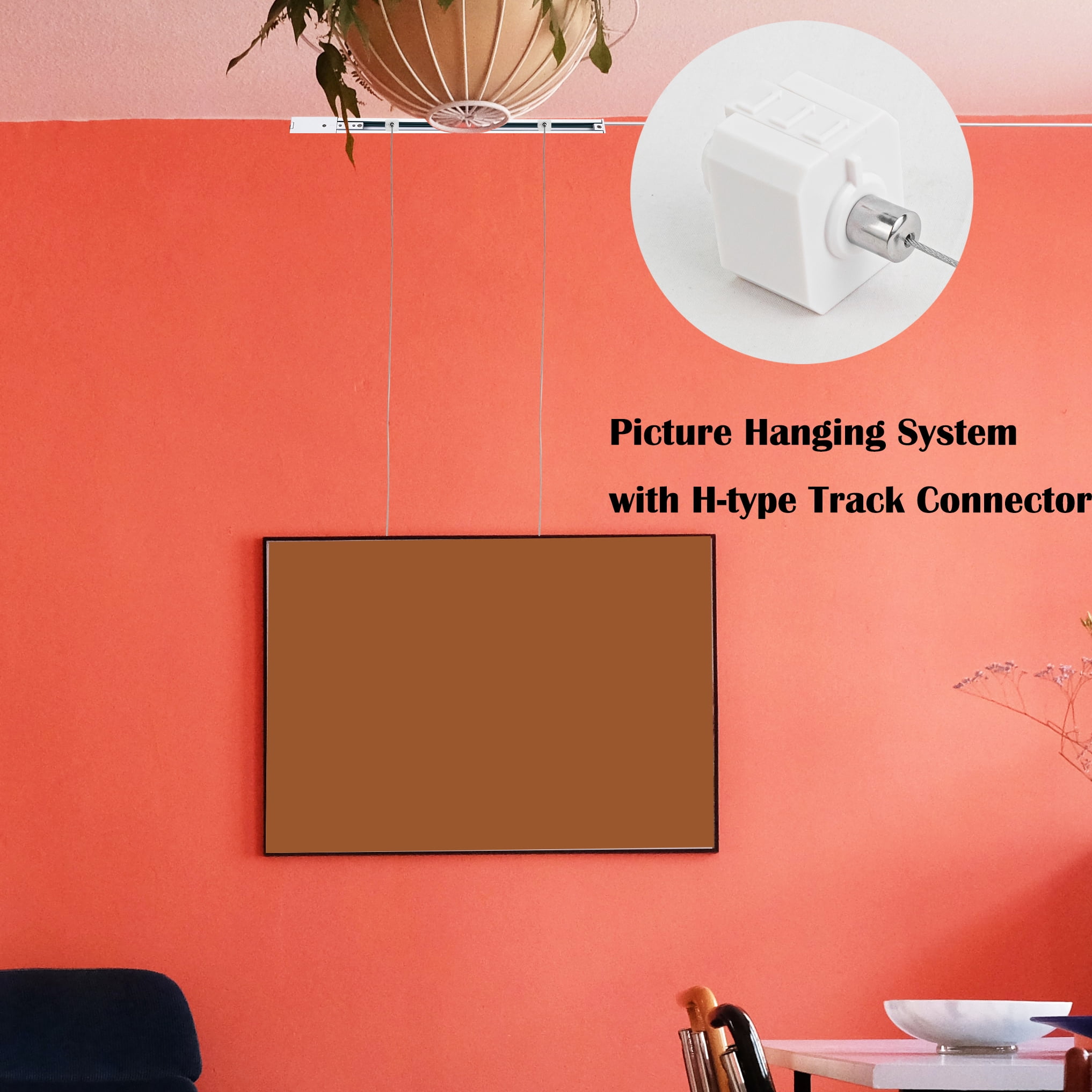 Kiven Picture Hanging Kit, H-type Track System Adapter with Hook and Cord, Picture Rail Hooks for Wall Picture, Exhibition,Photograph,Decor,2 pack
