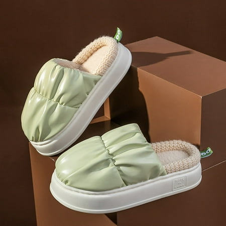 

NEGJ Couple Women s Winter Indoor Home Thick Bottom Non Slip Waterproof Warm Cotton Slippers