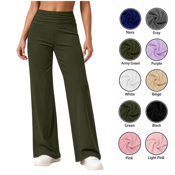 XRoczxe Women's High Waisted Wide Leg Pants, Soft Stretchy Palazzo Lounge Trousers, Flowy Casual Yoga Pants with Fold Over Waistband for Daily Wear