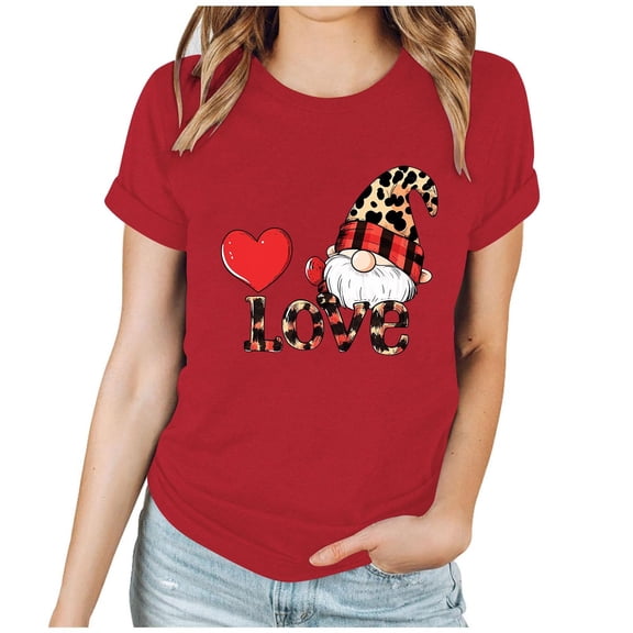 FDGIU ‌Women's Love Heart Graphic Tee - V-Neck Valentine T-Shirt Comfy Casual Blouse Gift