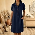 thumbnail image 2 of Eawtki Women's Collared Short Sleeve Midi Dress Half Button With Pockets Loose Fit Casual Summer Linen Blend Shirt Dress, 2 of 6