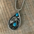 thumbnail image 3 of Boho Long Turquoise Necklace Silver Teardrop Turquoise Necklace Blue Turquoise Pendant Necklace Vintage Long Pendant Chain Necklaces Jewelry for Women, 3 of 6