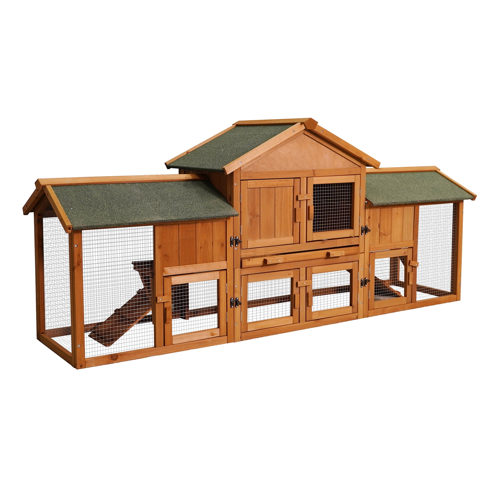 Pefilos 79" Large Rabbit Hutches for Outdoor, Bunny Cage with 2 Runs & Tray, 2-Tier Wooden Hen House with Asphalt Roof for Garden Backyard, Orange Pefilos 79" Large Rabbit Hutches for Outdoor, Bunny Cage with 2 Runs & Tray, 2-Tier Wooden Hen House with Asphalt Roof for Garden Backyard, Orange
