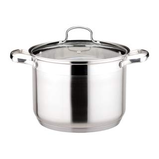 Professional Stainless Steel Stock Pot with Lid Large Induction Pan with Toughened Glass Lid and Heat-Resistant Handles 