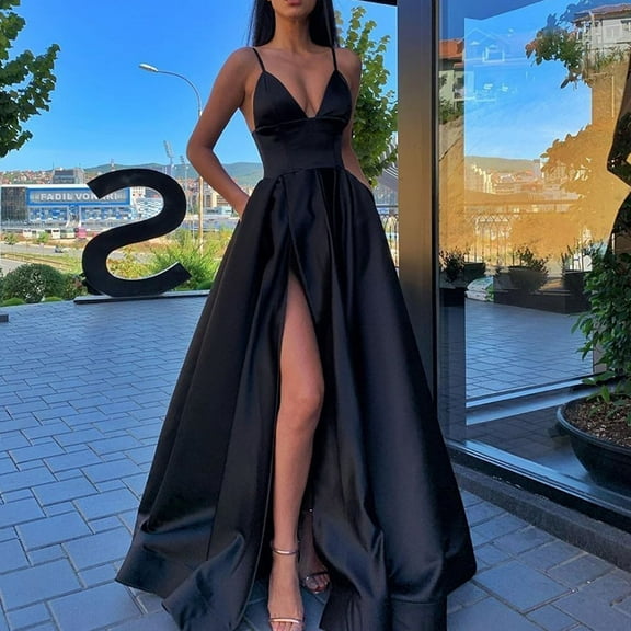 DailyTrove Women's Sleeveless High-Slit Ball Gown, V-Neck, Formal Gala & Wedding Wear, Luxe Fit