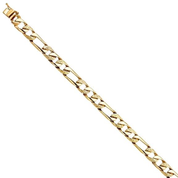14k Yellow Gold Nugget Figaro Link Bracelet - 8" | Elegant 14KY Gold Chain Bracelets for Men and Women | Weight 15 | Men’s Jewelry for Gift