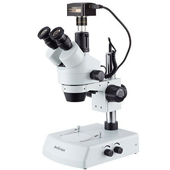 AmScope LED Trinocular Zoom Stereo Microscope 3.5X-180X and 18MP USB3 Camera