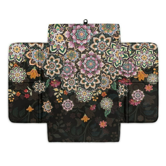 Renewold Bohemian Flower Black Car Center Console Cover Comfortable Non-slip Armrest Cushion with Side Storage Pocket Arm Rest Covering Protective Cover Car Interior Accessories