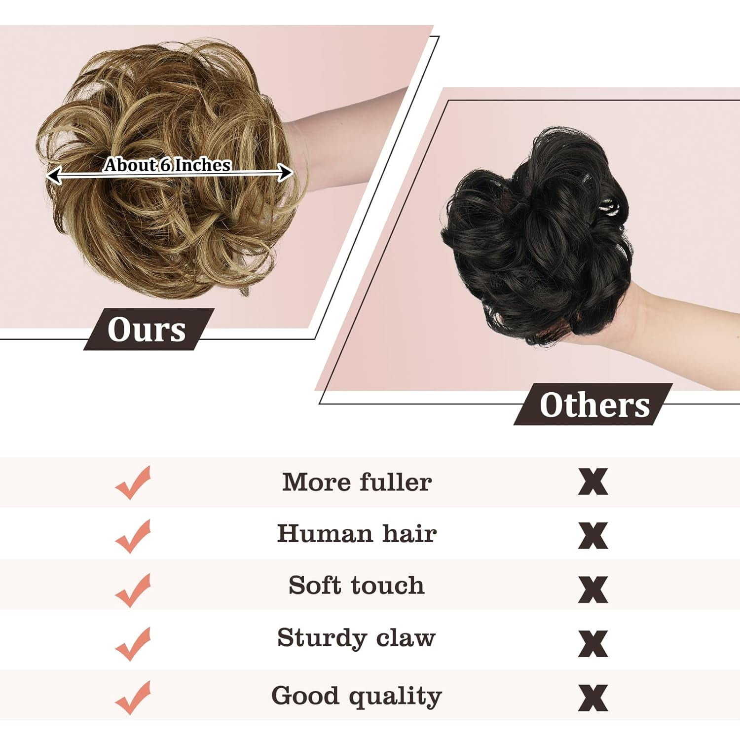 Claw Clip Messy Bun Hair Piece Real Human Hair Buns Wavy Curly Updo Hair Buns Claw Clip Ponytail Hairpieces Hair Scrunchie with Clip for Women