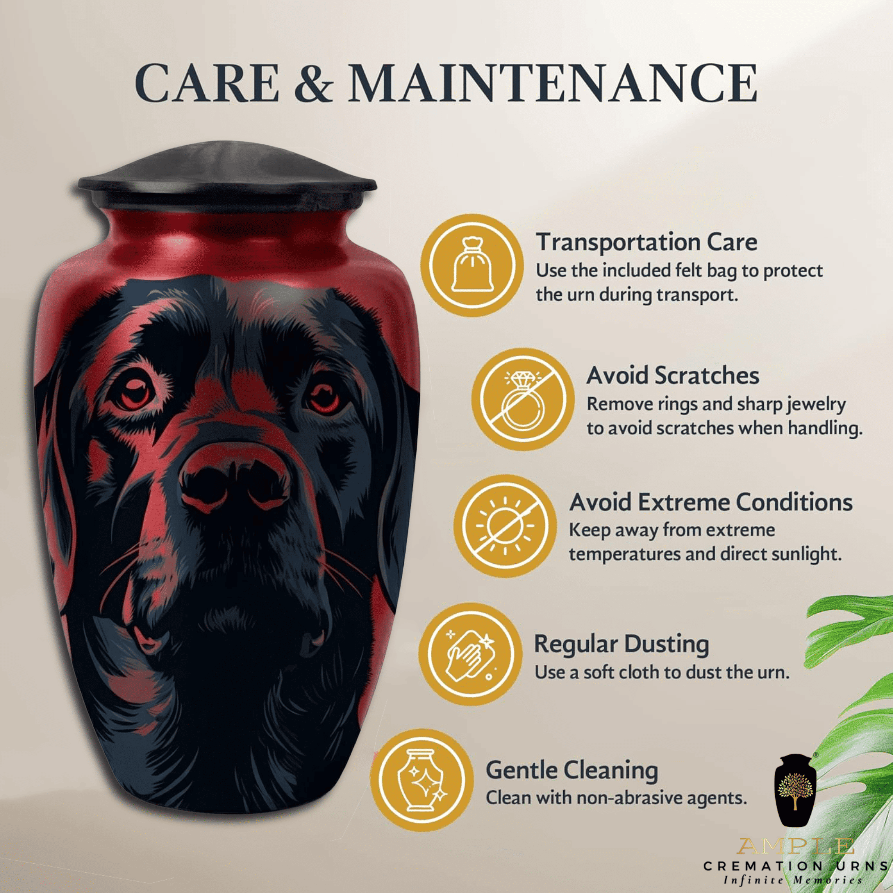 Luxury Dog Cremation Urn – Red & Black Artistic Dog Design Aluminum Urn for Pet Ashes