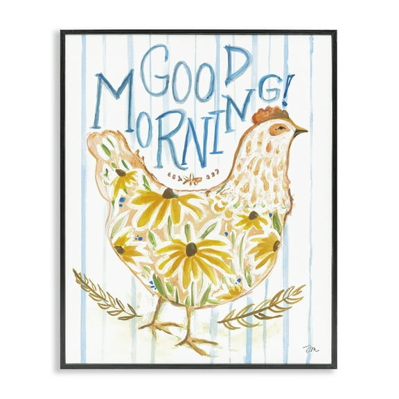 Stupell Industries Good Morning Farmhouse Hen Quotes and Sayings Painting Black Framed Art Print Wall Art, 11 x 14
