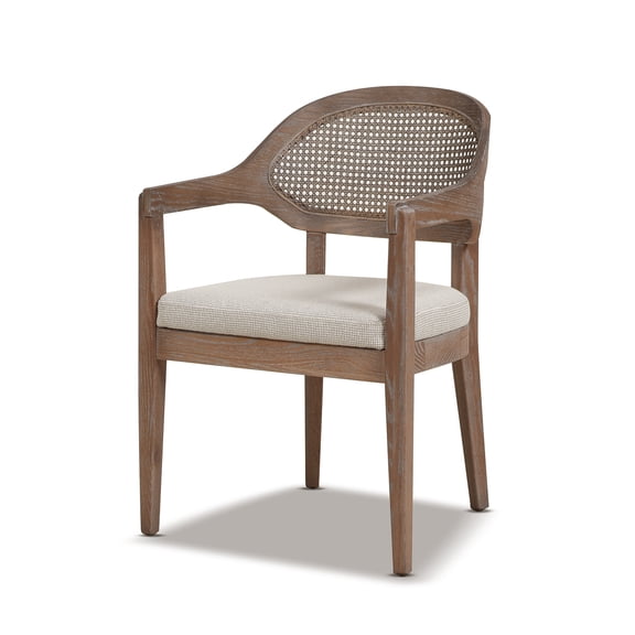 Americana Mid-Century Modern Cane Back Dining Chair Taupe Beige Textured Weave