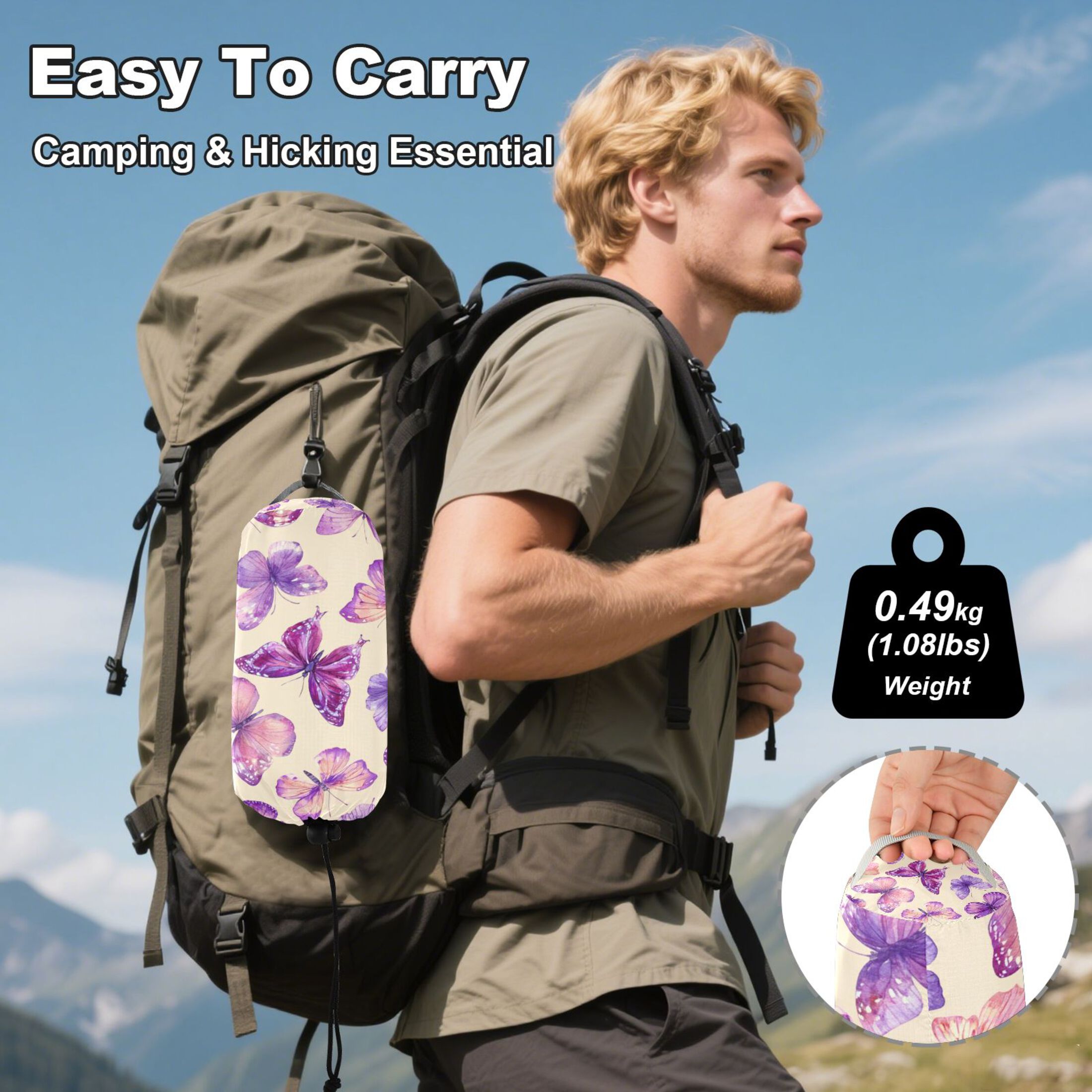 Hammock Camping Hammock Nylon Portable Hammock Travel Camping Hammock Purple Beautiful Butterfly