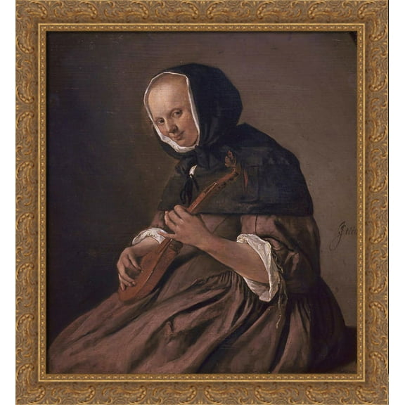 Woman playing the sistrum 28x30 Large Gold Ornate Wood Framed Canvas Art by Jan Steen
