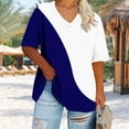 thumbnail image 4 of Plus Size Tops for Women Summer Casual V Neck Short Sleeve Color Block T-Shirts Loose Comfortable Tee (S, Navy), 4 of 6