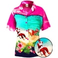 thumbnail image 2 of HAPPY BAY Women's Beach Funny Santa Claus Party Blouse Shirt Tops Short Sleeve Shirts Summer Hawaiian Christmas Blouses for Women XL Reindeer Sleigh, Pink, 2 of 5