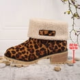 thumbnail image 5 of XIMIN Women's Leopard Print Fur Snow Ankle Booties Comfortable Chunky Block Heels Slip On Fleece Lined Mid Calf Boots Casual Fashion Winter Outdoor Shoes, 5 of 5