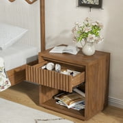 Mid Century Modern Nightstand, Fluted Bed Side Table End Table with Drawer Storage, Living Room, Bedroom(Walnut)
