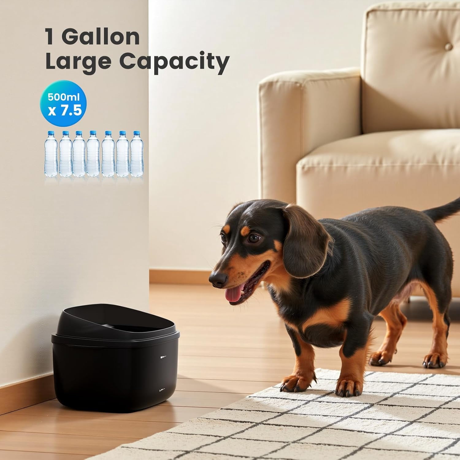 Nomipaw 1 Gallon Pet Water Fountain, Vortex Dog Water Fountain, Ultra Quiet Automatic Cat Fountain with Filter, Transparent Tank, Splash-Proof, Easy to Clean,Black