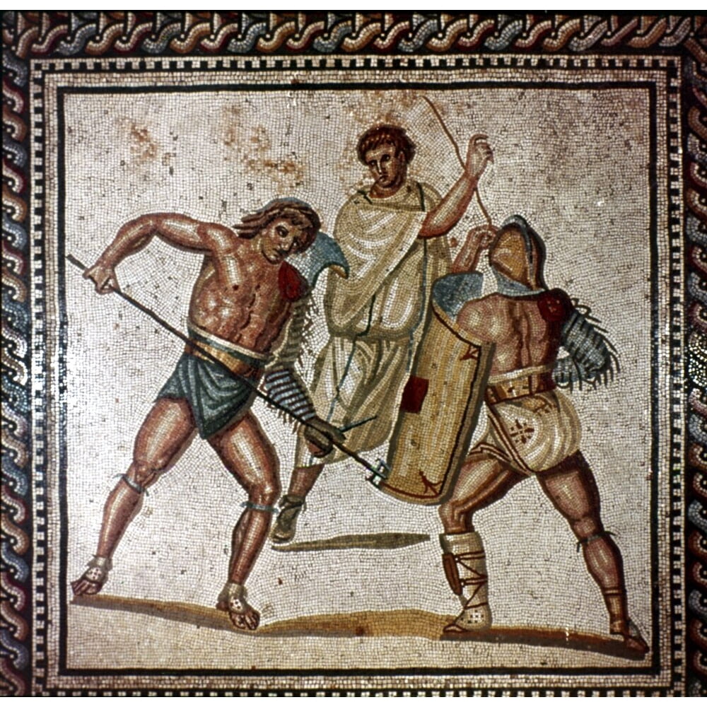 Roman Gladiators. /Nroman Mosaic Of A Gladiatorial Combat. Poster Print