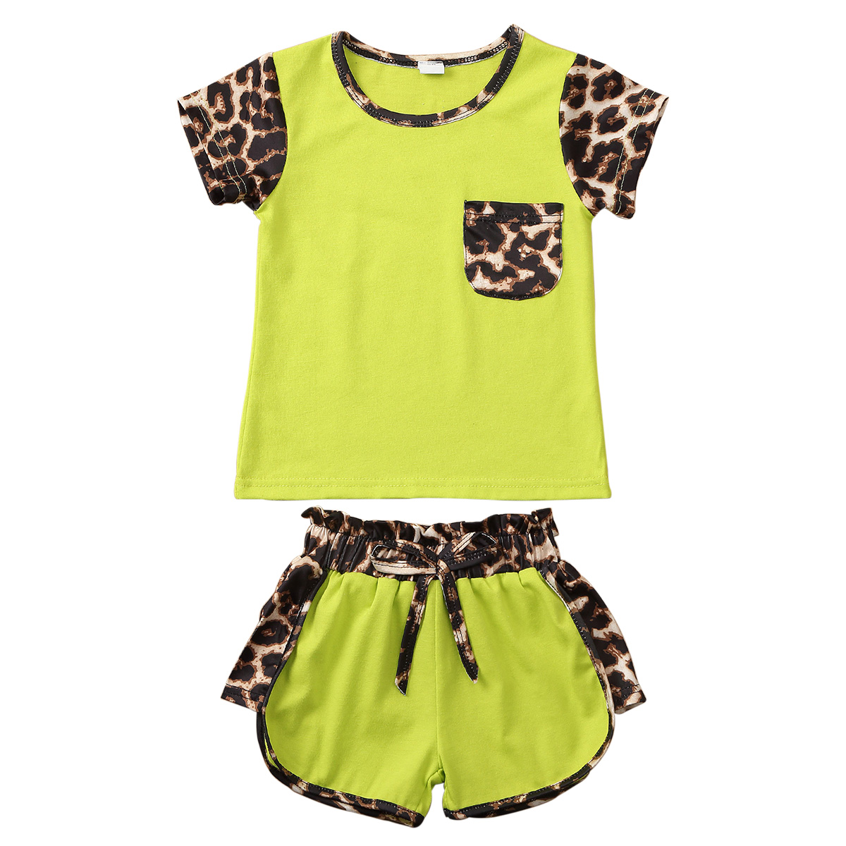 Toddler Kids Baby Girl Summer Outfits Short Sleeve T Shirt Top Leopard Shorts Pants Clothes Set